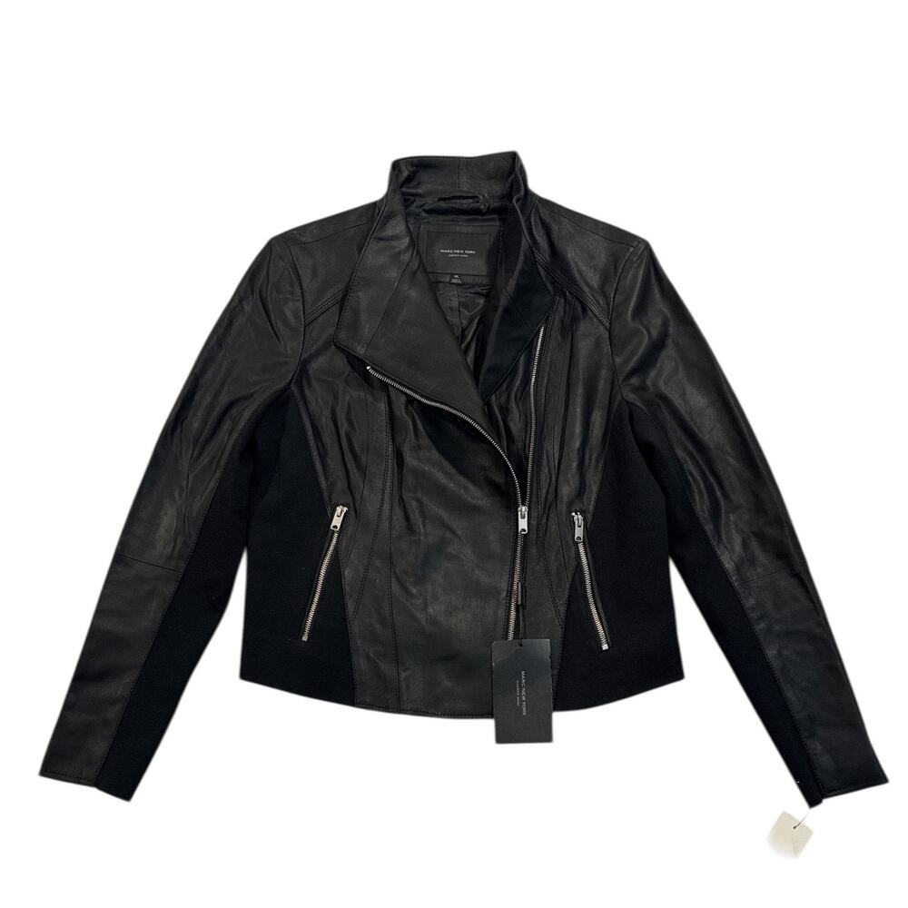 Andrew Marc Felix Leather Moto Jacket Women’s XL Black Asymmetrical Zip